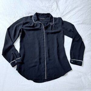 Banana Republic Navy Blouse with White Piping Piped XS
